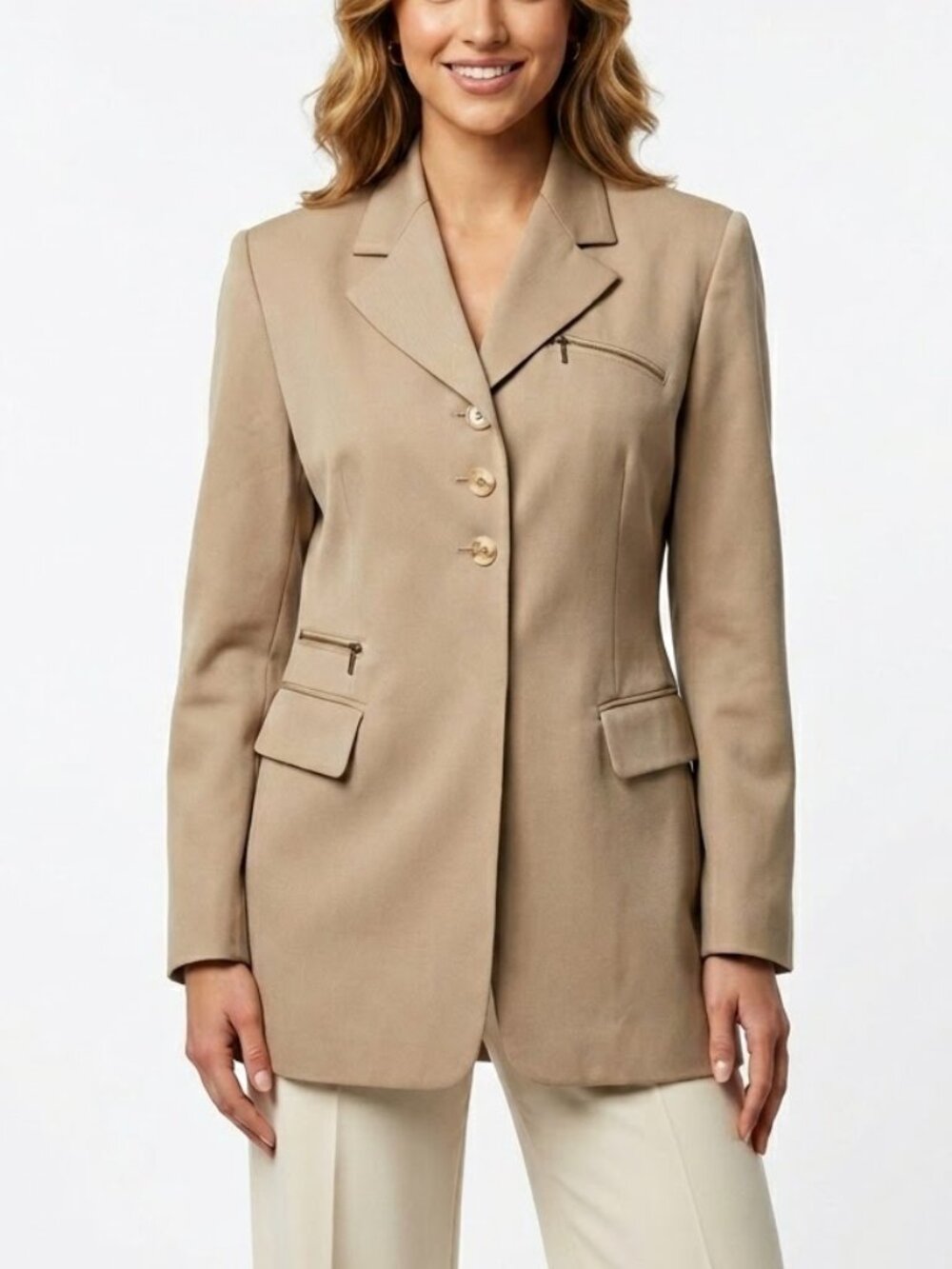 Vintage Kinu by Mitsu Beige 100% Wool 90s Minimalist Utilitarian Blazer Med